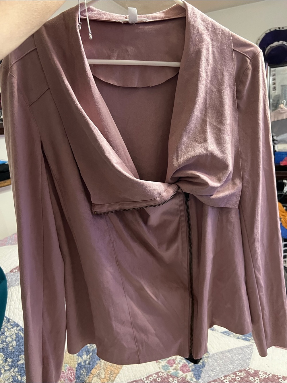 Lily Star Mauve Draped Zip-Front Leather Jacket